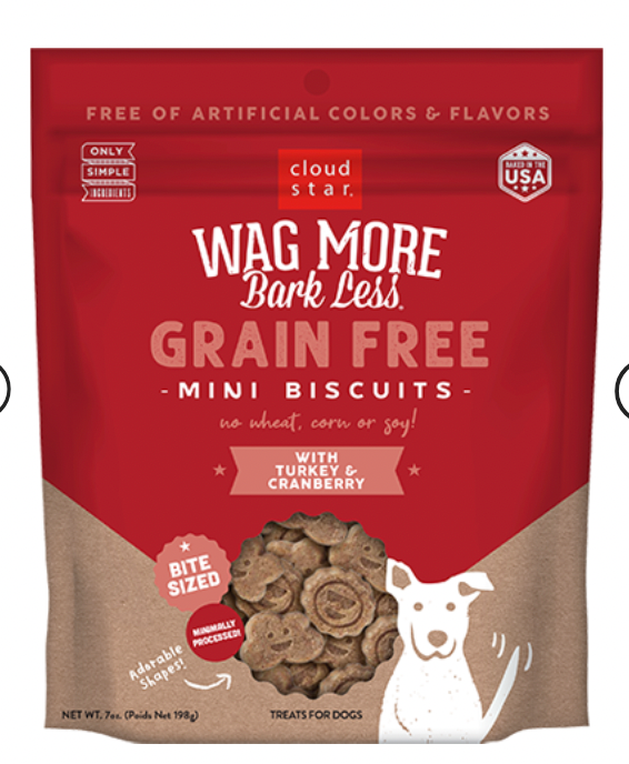 Cloud Star Wag More Bark Less Mini Biscuits 7 oz - Beef & Bacon, Peanut Butter & Apple, Turkey & Cranberry