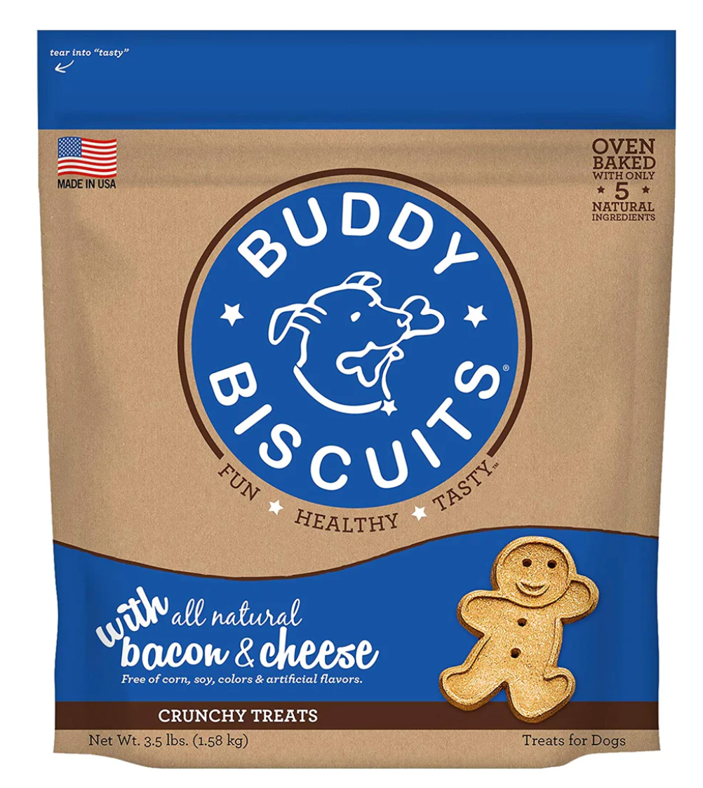 Buddy Biscuits Oven Baked Healthy Whole Grain Crunchy Dog Treats, Bacon & Cheese